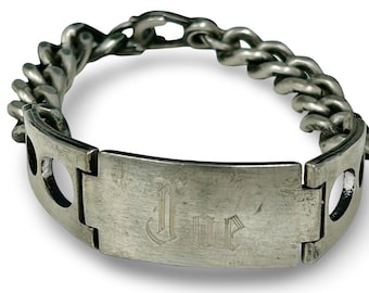 Pulsera de plata esterlina maciza con placa de identificación grabada de 8 pulgadas "Joe".