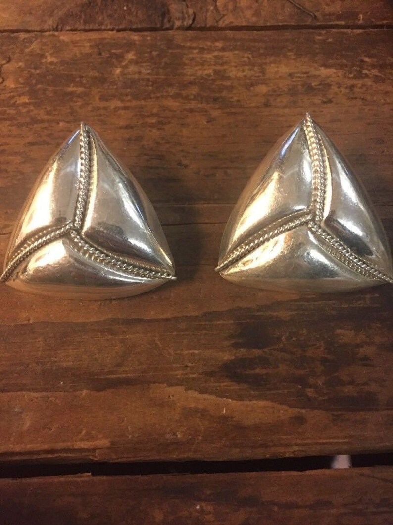 Large Triangle Studs Sterling Silver Earrings Rope Design Geometric Jewelry