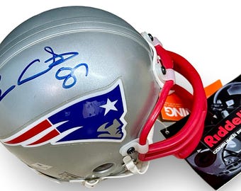 Casco Riddell Mini de los New England Patriots firmado por Drew Bledsoe