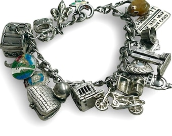 Vintage Sterling Silver Charm Bracelet Travel Souvenir Charms