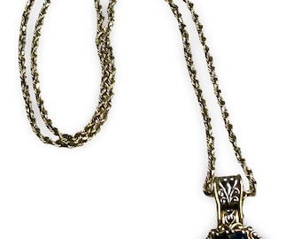 Colgante de cristal azul estilo balinés con cadena de plata de ley 14k GF