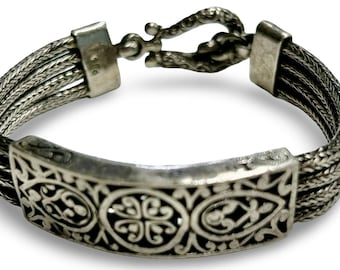 Vintage Sterling  Woven Multi Strand Bracelet Filigree 925 Statement