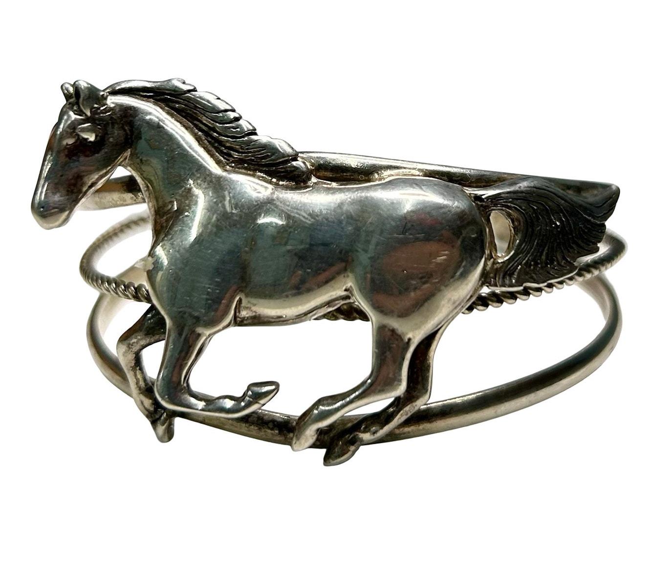 Vintage Sterling Silver Horse Cuff Bracelet - Etsy Israel