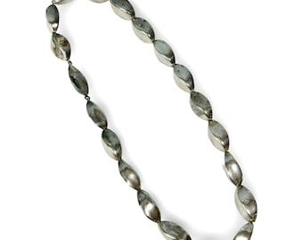Vintage Taxco Mexico Sterling Silver Oval Bead Necklace T-15 Heavy