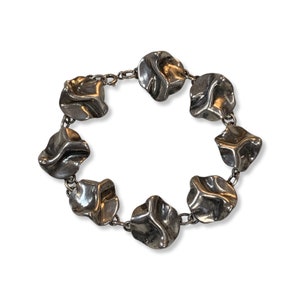 Vintage Sterling Silver Bracelet Modernist Design Crumpled Paper Unique Jewelry image 1
