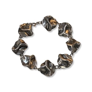 Vintage Sterling Silver Bracelet Modernist Design Crumpled Paper Unique Jewelry