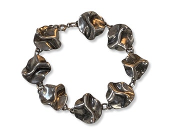 Vintage Sterling Silver Bracelet Modernist Design Crumpled Paper Unique Jewelry