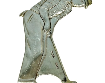 Vintage R&B Italy Sterling Silver Golfer Pendant Large Figural Estate