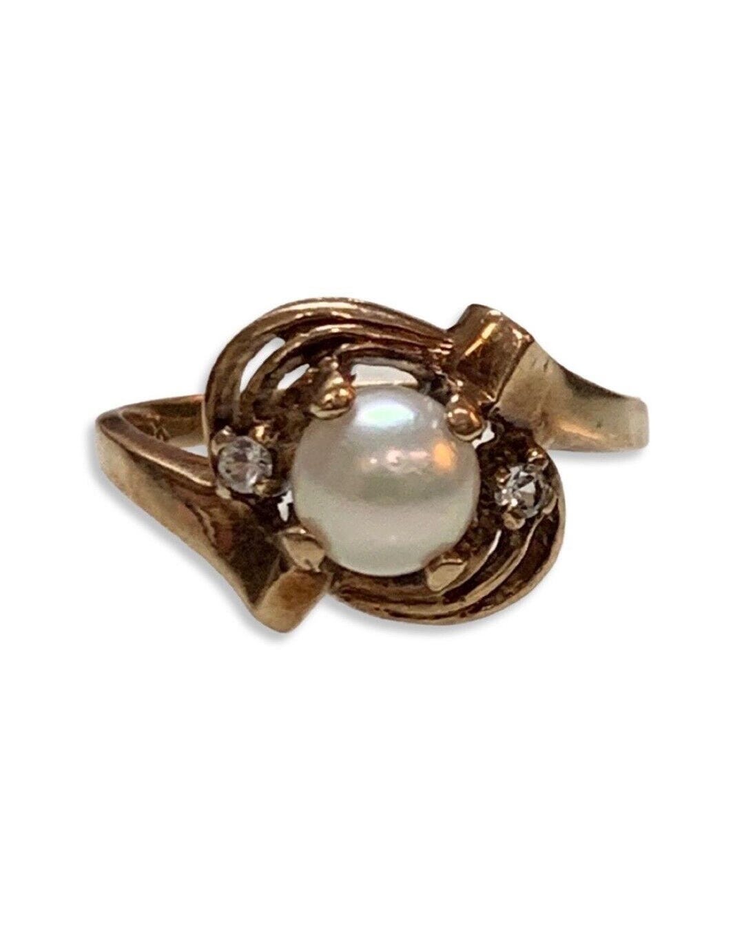 Gold Ring Vintage Pearl and Diamond Unique Concentric Design Size 7.5 ...