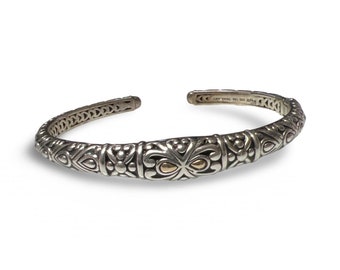 JOHN HARDY Angela A By JH Sterling Silver & 14K Cuff Bali Bangle Bracelet