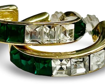 Vintage Givenchy Green /Clear Crystal Open Hoop Earrings
