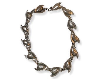 Vintage Sterling Silver Jewelart Signed Leaf Choker Necklace 1940's era