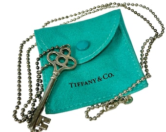 Tiffany & Co. Sterling Silver Key Pendant Necklace 24 Inch Ball Chain Estate