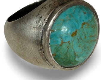 Anillo vintage Barbe de plata de ley 925 con cabujón de turquesa.