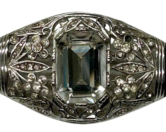 Vintage Givenchy Couture Rhinestone Brooch Smoky Crystal Black Enamel