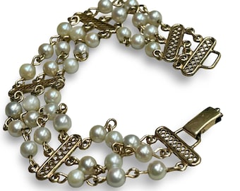 Pulsera vintage de perlas de múltiples hilos chapada en oro estilo art déco
