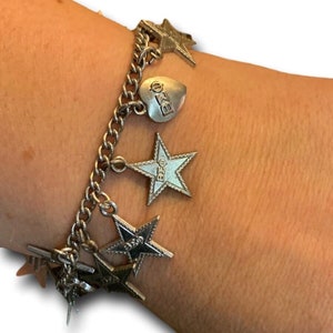 Beta Sigma Phi Sorority Charm Bracelet Charms Sterling Silver Stars Puffy Hearts