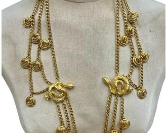 MCM Gold Tone Serpent  Swag Necklace Belt Statement Convertible Couture