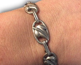 Danecraft Leaf Bracelet Sterling Silver Arts & Crafts Leaves Link Signed