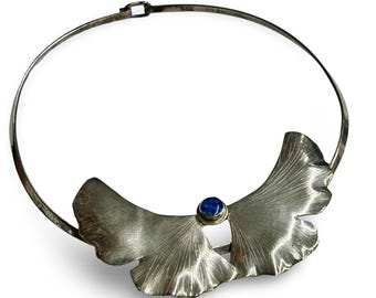 Gargantilla vintage Courtney Sterling con colgante de hoja de ginkgo, plata de ley mexicana 925.