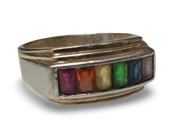 Vintage Sterling Silver Rainbow  Ring Size 12 LGBT Pride Band