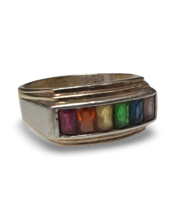 Vintage Sterling Silver Rainbow  Ring Size 12 LGB… - image 1
