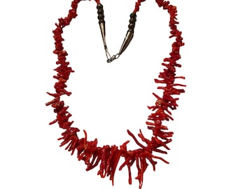 Vintage Natural Branch Coral Necklace with Sterling Silver Bench Beads