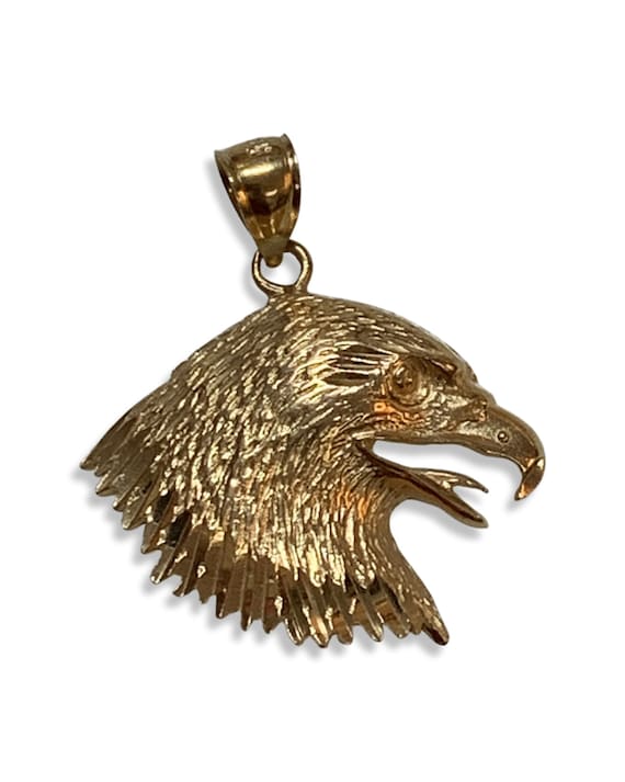 Vintage 14k Yellow Gold Bald Eagle Head Necklace P