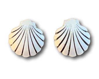 Vtg Beach Shell Earrings Sterling Silver 925 Studs with Enamel