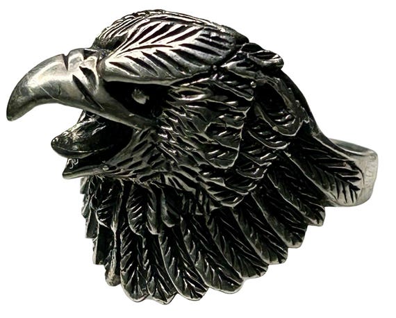 Sterling Silver Eagle Head Ring  Bold Detailed De… - image 2
