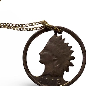 1902 Indian Head Penny Carved necklace & Pendant