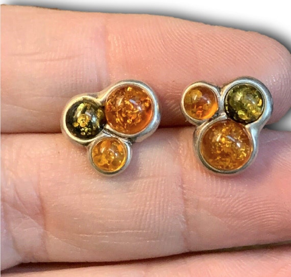 Amber Studs Earrings Beautiful & Unique Small Sterling Silver Jewelry