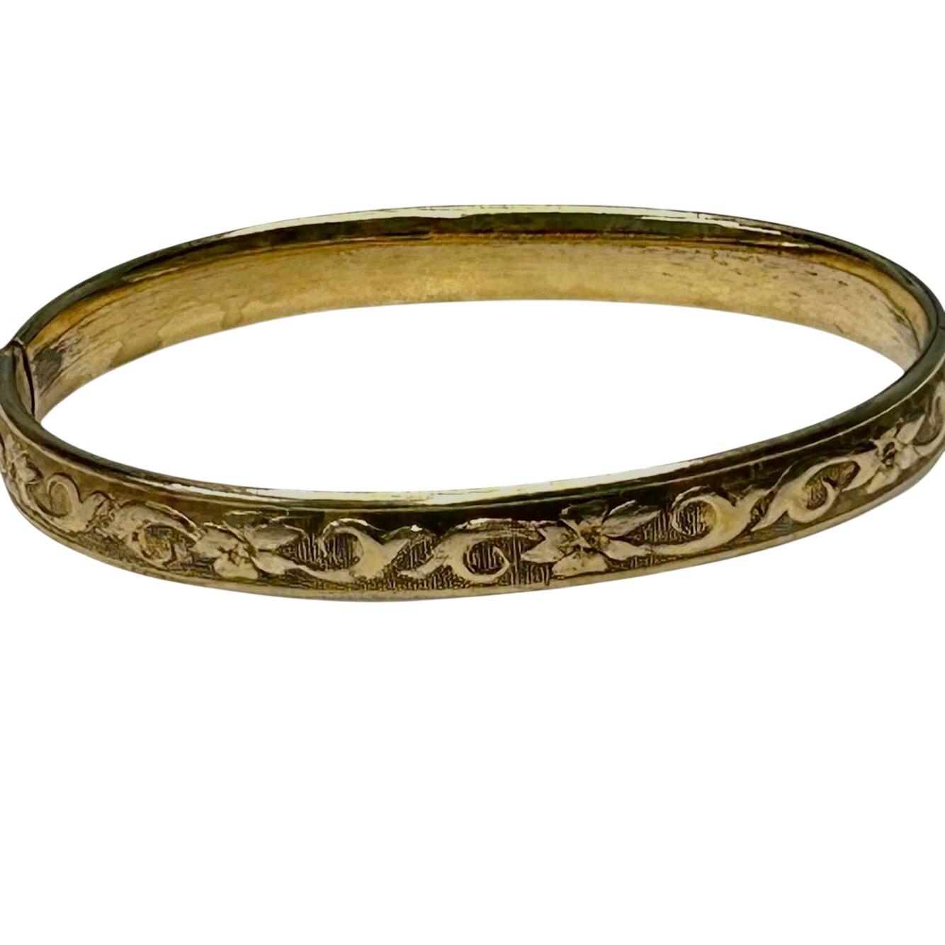 Marathon 14kt Gold Filled Etched Bangle Bracelet Vintage Marathon 14k Gold Filled Etched Flower Bangle  main image 2