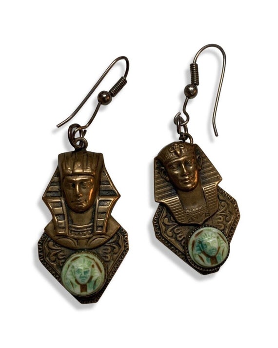 Earrings Vintage King Tut Queen Nefertiti Egyptian