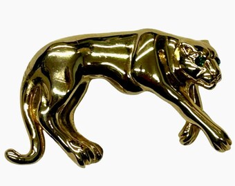 Vintage Runway Givenchy Panther Brooch Gold Tone Emerald Eyes