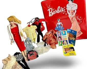 Vintage Barbie Ponytail Doll with Tagged Clothes Case and 1962 Booklets