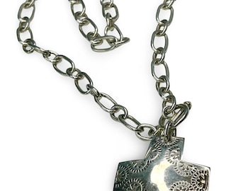 Sterling Silver Etched Cross Pendant Necklace on Heavy Link Chain