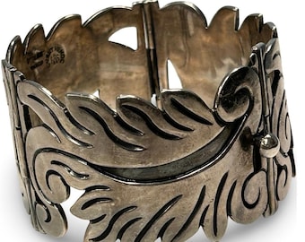 Vintage Cuauhtémoc Taxco Sterling Silver Leaf Bracelet  Mexico