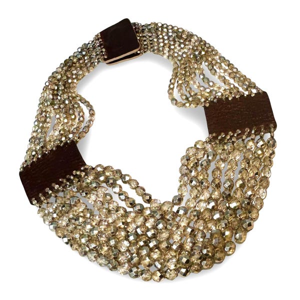 MILLIANNA Hand-Beaded Multi-Strand Crystal Necklace with Leather Ends
