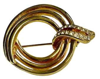 Vintage Givenchy Rhinestone Gold Tone Circle Brooch Pin