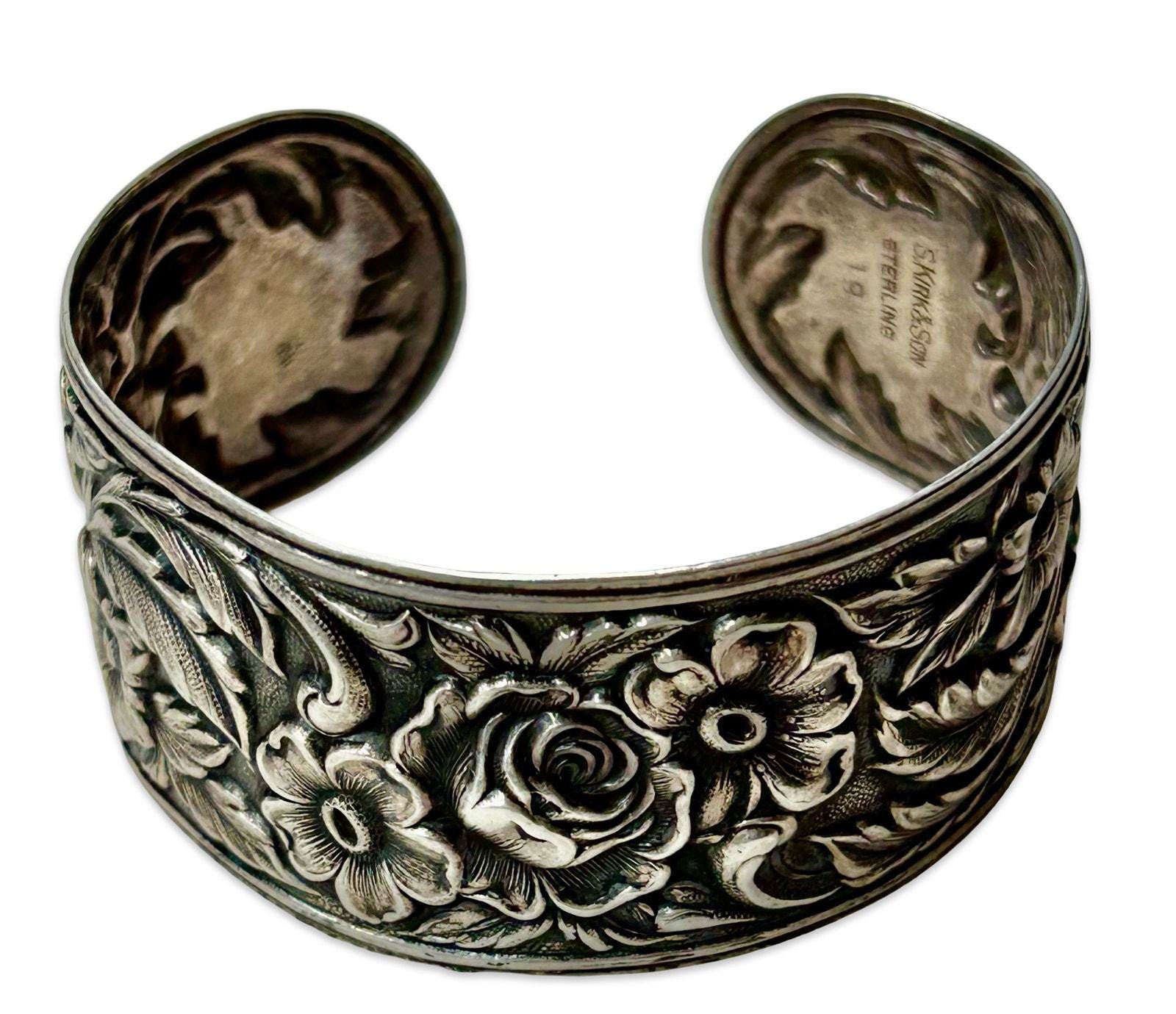 S Kirk & Son Sterling Floral Cuff Bracelet Wide - Etsy