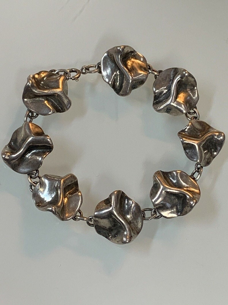 Vintage Sterling Silver Bracelet Modernist Design Crumpled Paper Unique Jewelry image 3