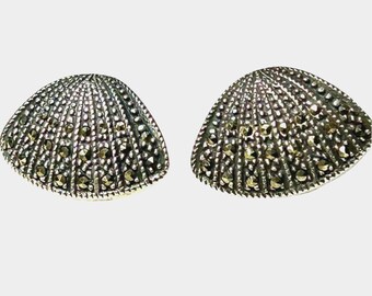 Vintage Sterling Silver Marcasite Dome Earrings