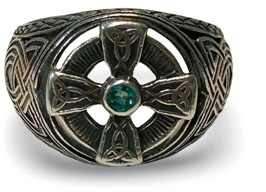 Vintage Sterling Silver Celtic Cross Ring W/ Green Stone Sz 10 - Etsy