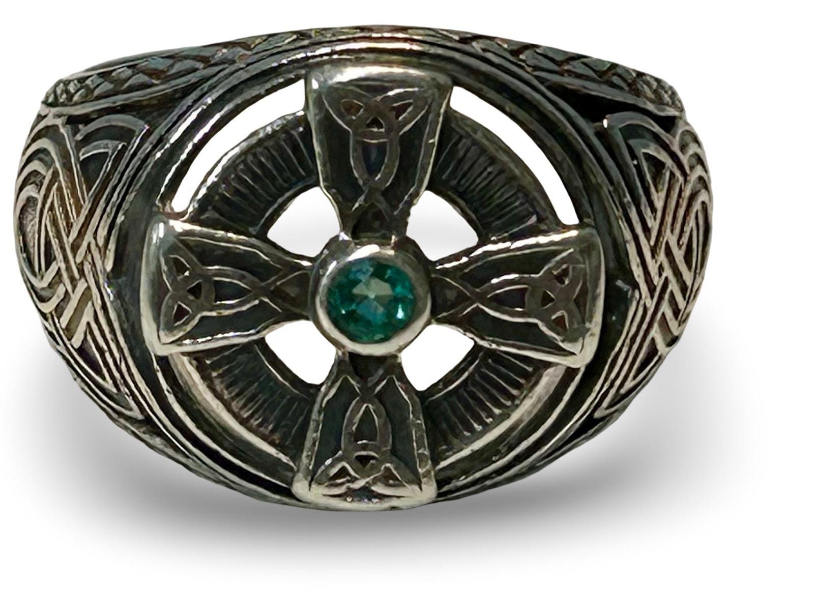 Vintage Sterling Silver Celtic Cross Ring W/ Green Stone Sz 10 - Etsy
