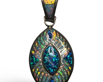 Designer David Freeland Jr Native American Sterling Silver & Opal Inlay Pendant