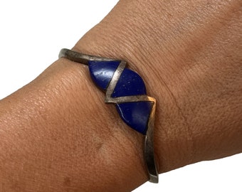 Sterling Silver Cuff bracelet lapis & Lapiz Lazuli Signed Prairie Fire Sterling