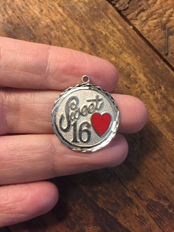 925 Sterling Silver Rhodium-plated Sweet Sixteen Disc Charm