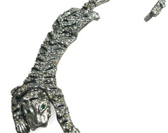 Vintage Articulated Panther Rhinestone Statement Bracelet