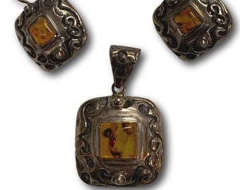 Silpada Bernstein Anhänger & Ohrringe Sterling Silber Set W0911 S0908